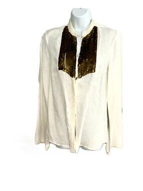 RA-RE Linen Shirt Sequin Front Zip Detail White Size 44